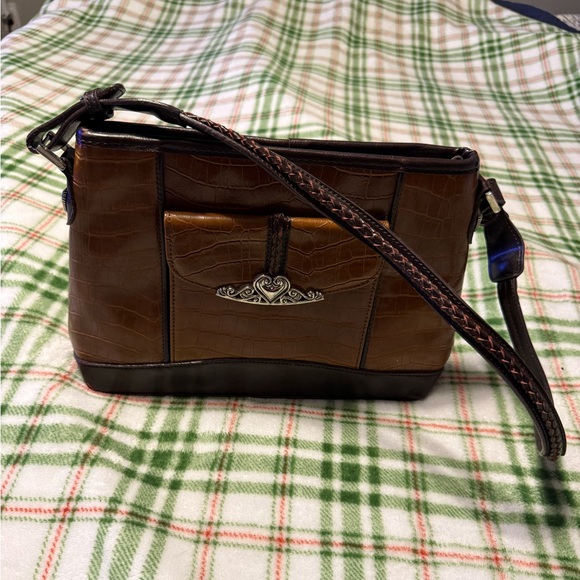 Vintage-Inspired Brown and Black Shoulder Bag with Reptilian Texture - Picture 13 of 14